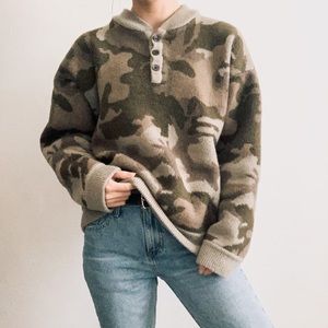 Vintage Heavyweight Wool Oversized Henley Sweater